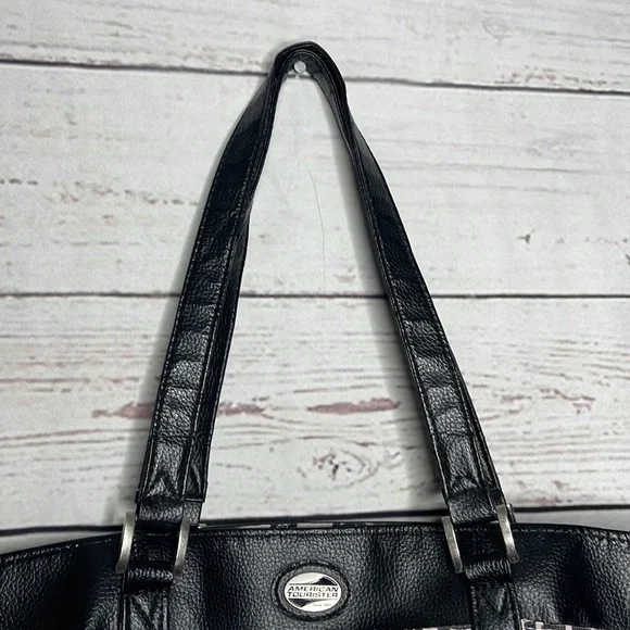 American Tourister Travel Bag Black Taupe Tan Floral Print Tote Bag Carryall! - Picture 5 of 11